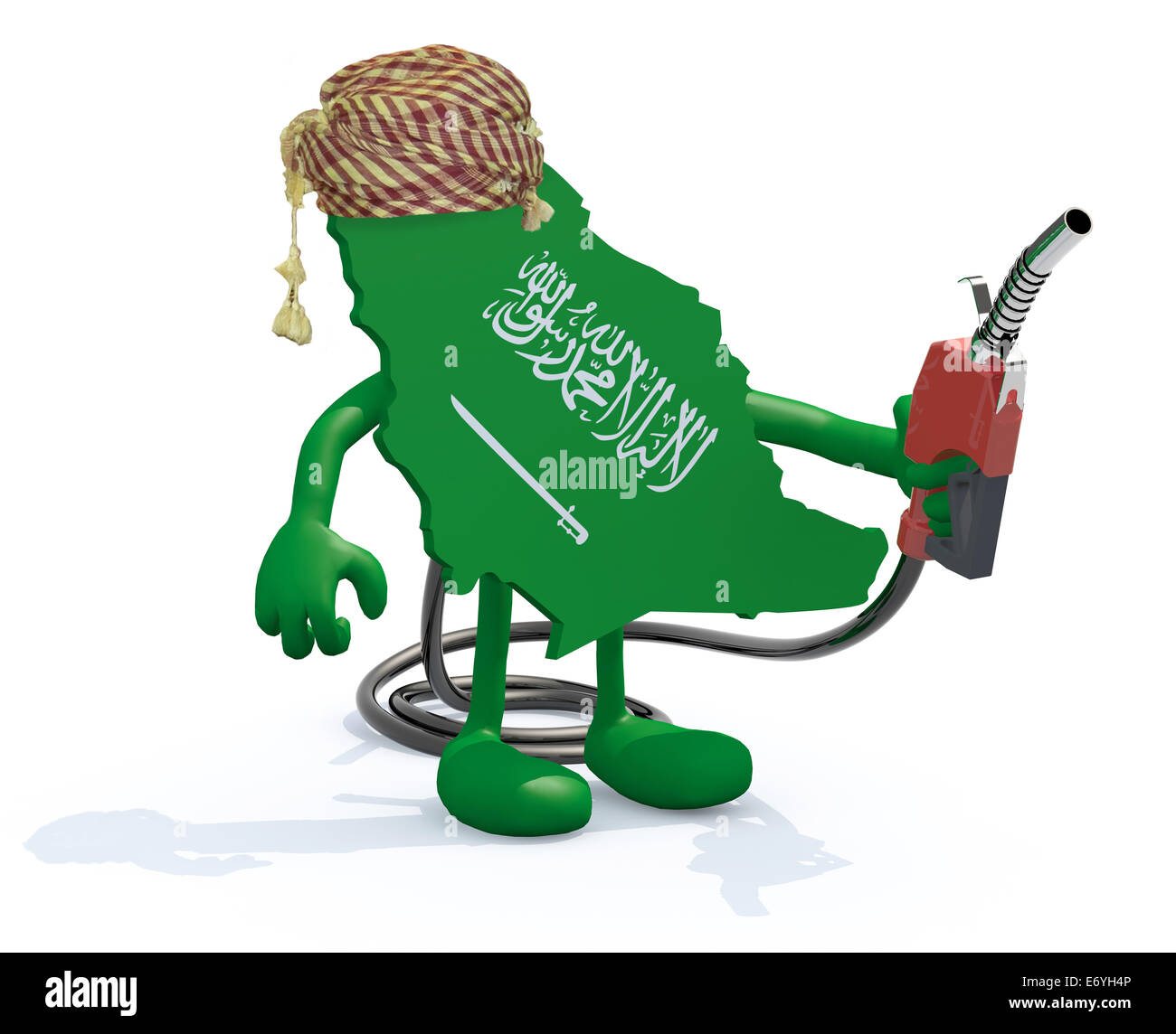 Saudi Arabien Karte mit Armen, Beinen und Kraftstoff Pumpe in der hand, 3d illustration Stockfoto