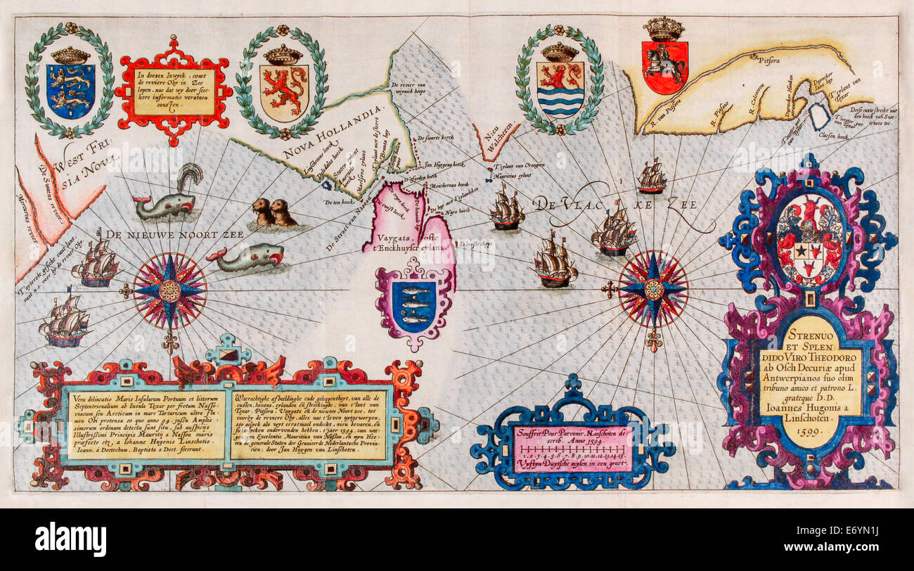 Karte von "Travel Account der Reise von der Seemann Jan Huyghen van Linschoten, Portugiesisch Ost-Indien". Siehe Beschreibung... Stockfoto