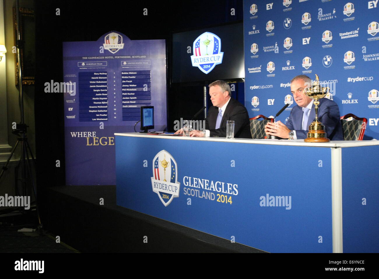 Paul McGinley, Golf Ryder Cup Captain 2014 verkündet, daß seine "Auswahl" an andere Spieler bereits qualifiziert, um im Team Stockfoto