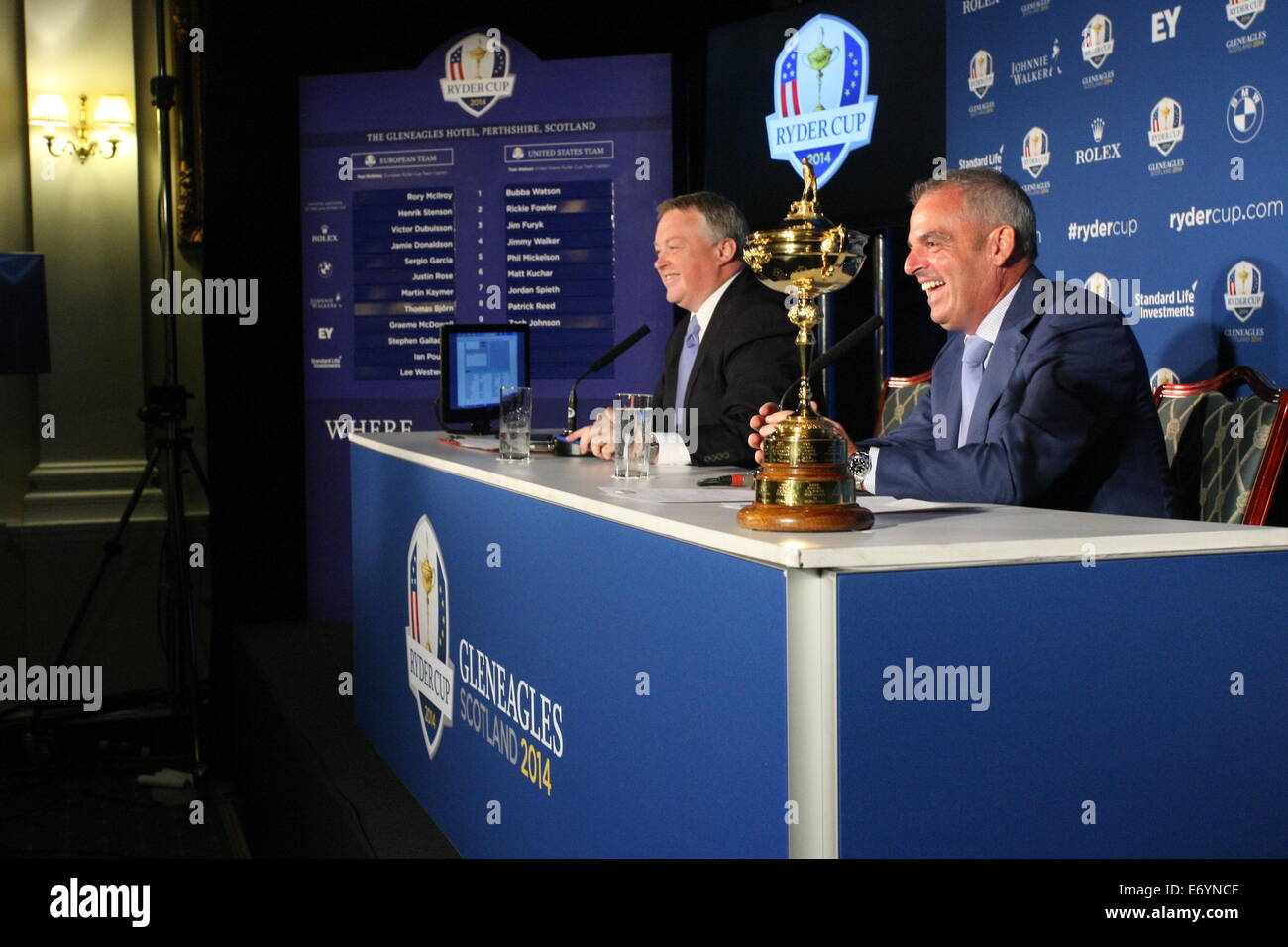 Paul McGinley, Golf Ryder Cup Captain 2014 verkündet, daß seine "Auswahl" an andere Spieler bereits qualifiziert, um im Team Stockfoto