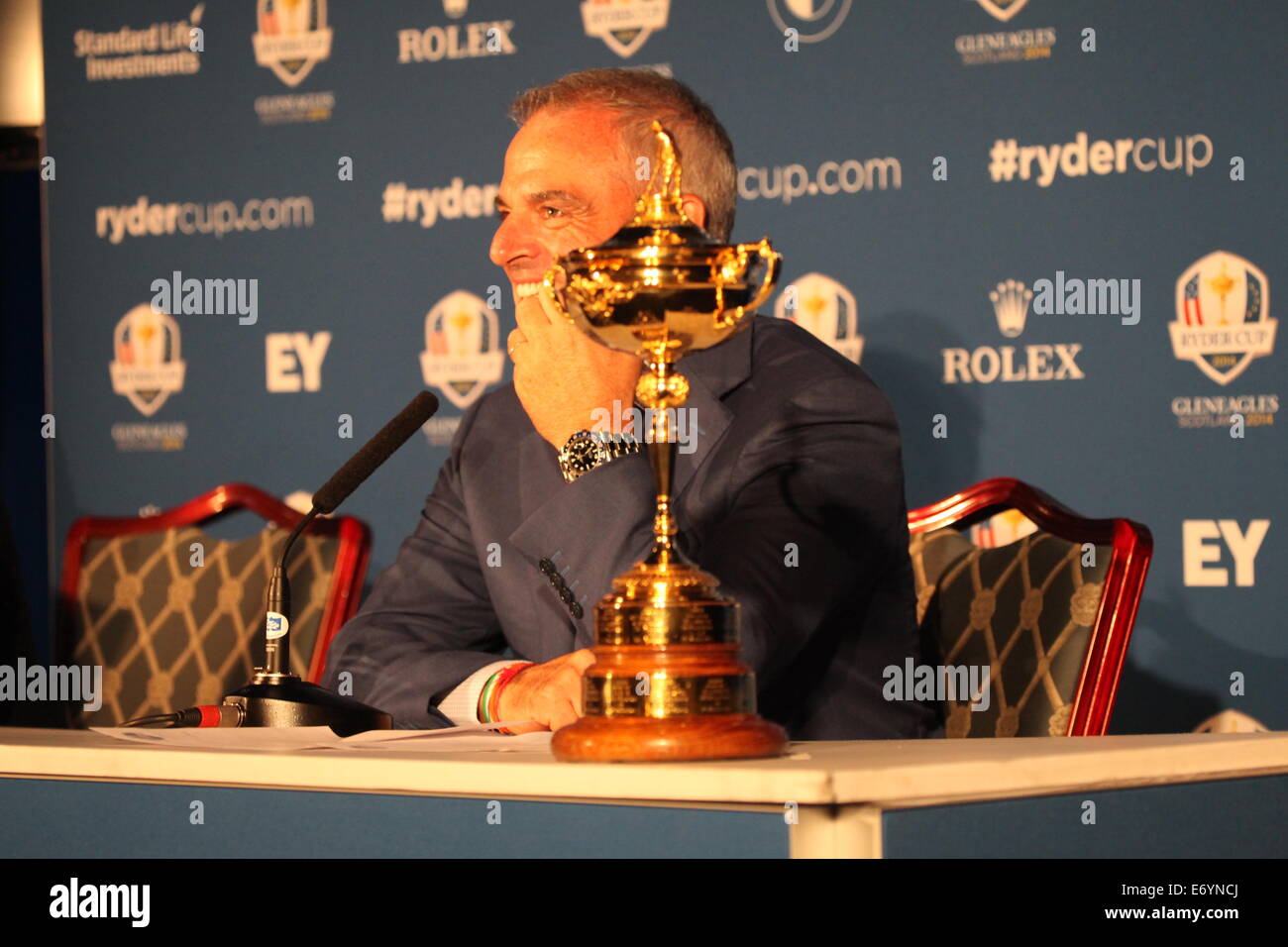 Paul McGinley, Golf Ryder Cup Captain 2014 verkündet, daß seine "Auswahl" an andere Spieler bereits qualifiziert, um im Team Stockfoto