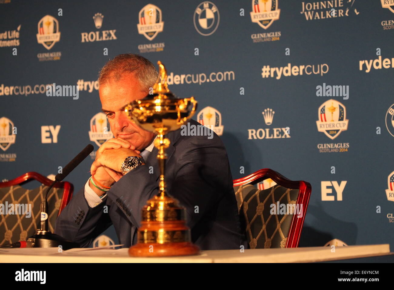 Paul McGinley, Golf Ryder Cup Captain 2014 verkündet, daß seine "Auswahl" an andere Spieler bereits qualifiziert, um im Team Stockfoto
