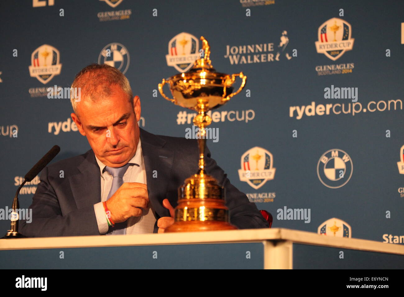 Paul McGinley, Golf Ryder Cup Captain 2014 verkündet, daß seine "Auswahl" an andere Spieler bereits qualifiziert, um im Team Stockfoto