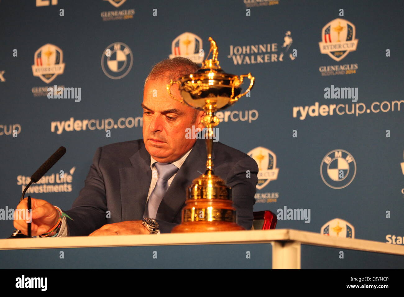 Paul McGinley, Golf Ryder Cup Captain 2014 verkündet, daß seine "Auswahl" an andere Spieler bereits qualifiziert, um im Team Stockfoto