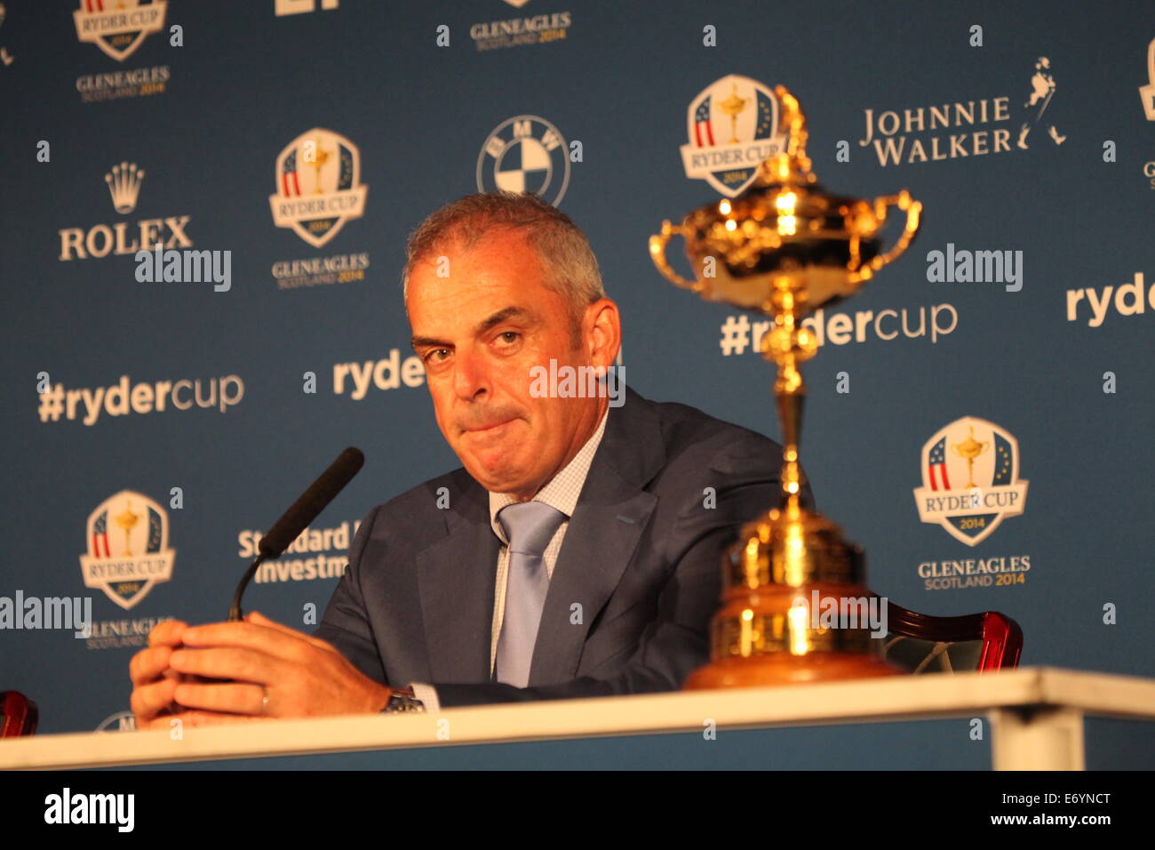 Paul McGinley, Golf Ryder Cup Captain 2014 verkündet, daß seine "Auswahl" an andere Spieler bereits qualifiziert, um im Team Stockfoto