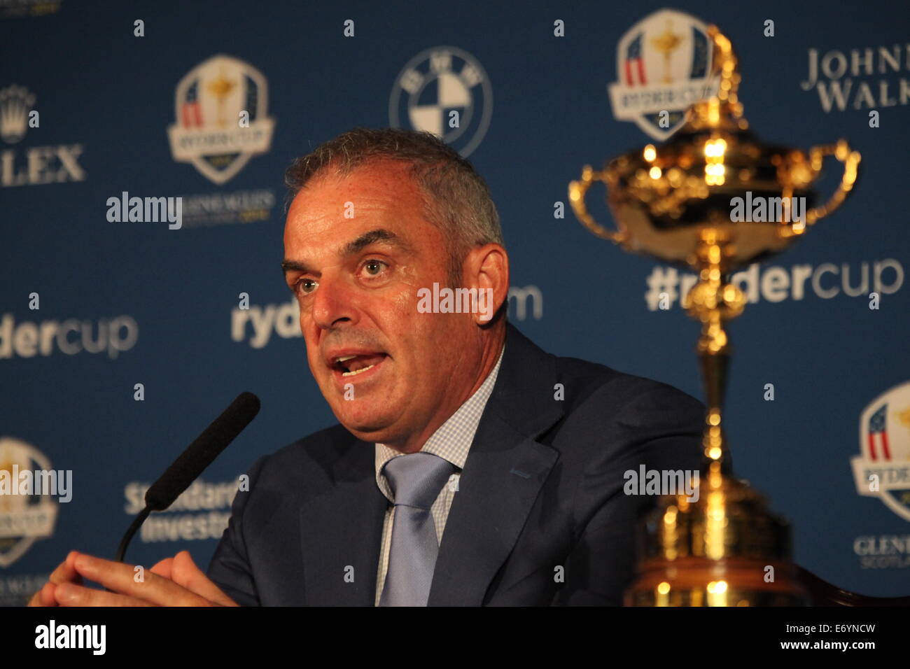Paul McGinley, Golf Ryder Cup Captain 2014 verkündet, daß seine "Auswahl" an andere Spieler bereits qualifiziert, um im Team Stockfoto
