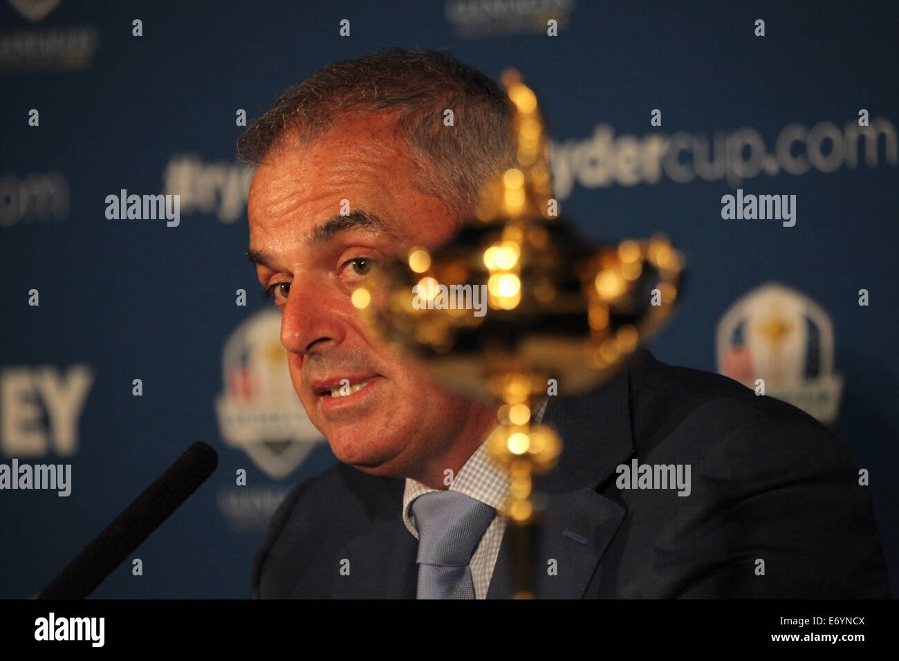 Paul McGinley, Golf Ryder Cup Captain 2014 verkündet, daß seine "Auswahl" an andere Spieler bereits qualifiziert, um im Team Stockfoto