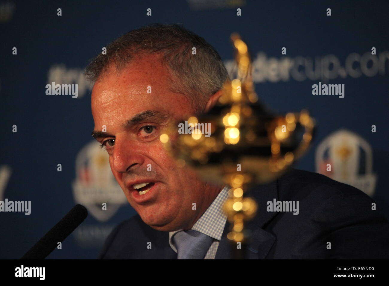 Paul McGinley, Golf Ryder Cup Captain 2014 verkündet, daß seine "Auswahl" an andere Spieler bereits qualifiziert, um im Team Stockfoto