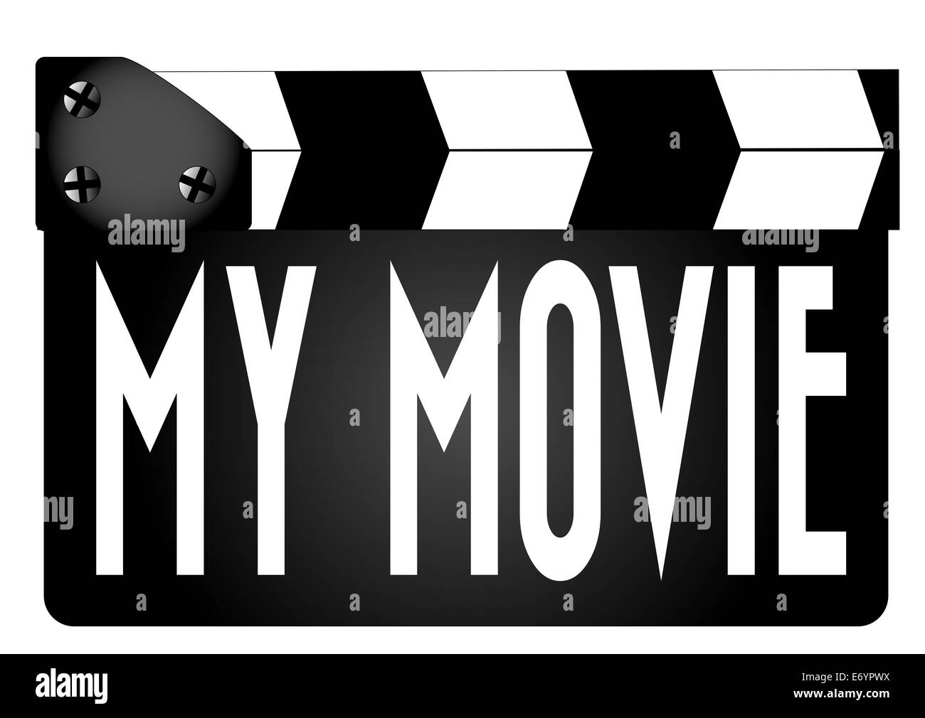 Eine typische Film-Klappe mit dem Text mein Film isoliert auf weiss. Stockfoto