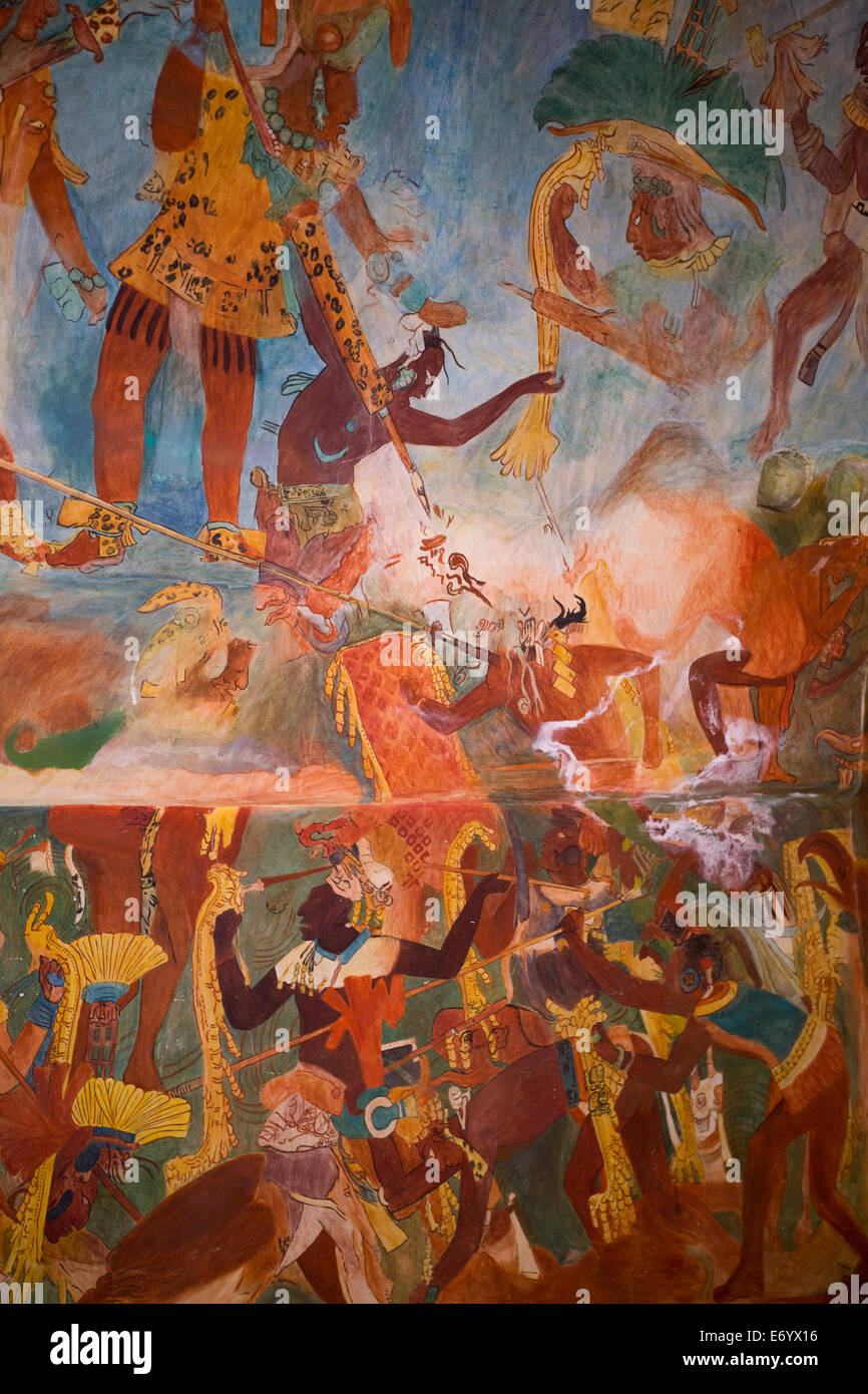 Mexiko, Mexiko-Stadt, National Museum of Anthropology, Reproduktion von Bonampak Wandmalereien, Zimmer 2 Stockfoto