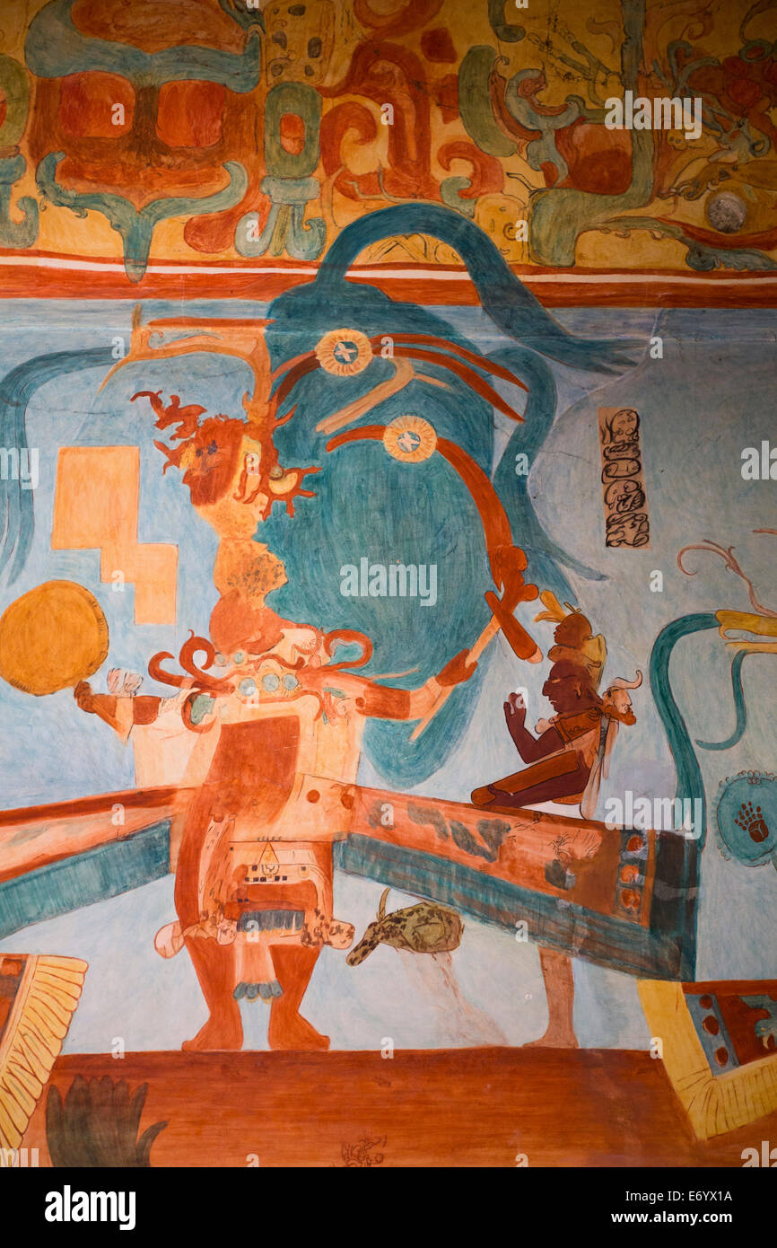 Mexiko, Mexiko-Stadt, National Museum of Anthropology, Reproduktion von Bonampak Wandmalereien, Zimmer 3 Stockfoto