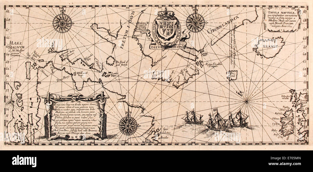 Landkarte von Henry her Reise 1610 / 11 wo er entdeckte Hudson Bay. Siehe Beschreibung für mehr Informationen. Stockfoto