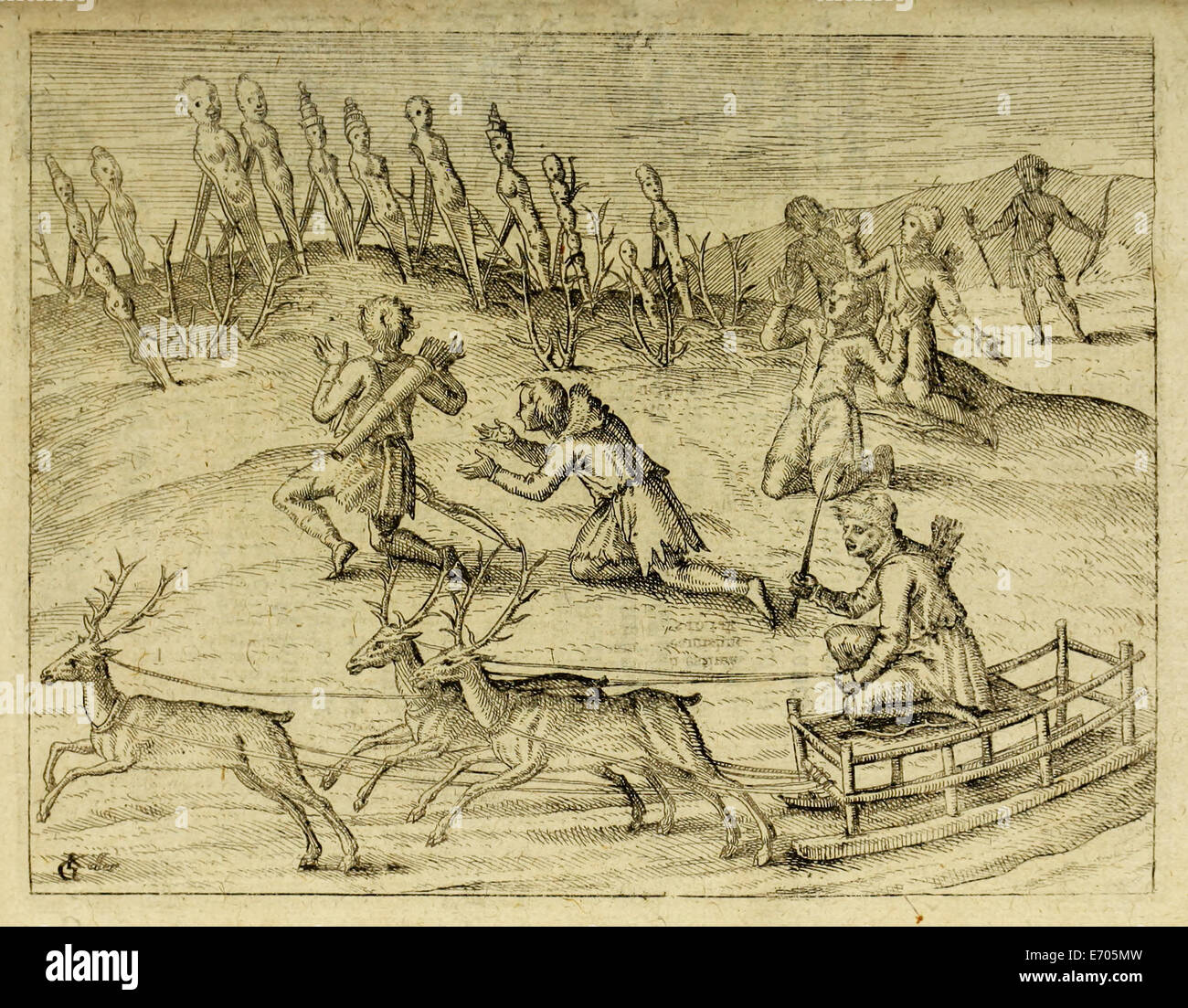 Samojeden Jäger, Illustration aus "Zwölffte Schiffahrt Oder Kurtze...". Siehe Beschreibung für mehr Informationen. Stockfoto