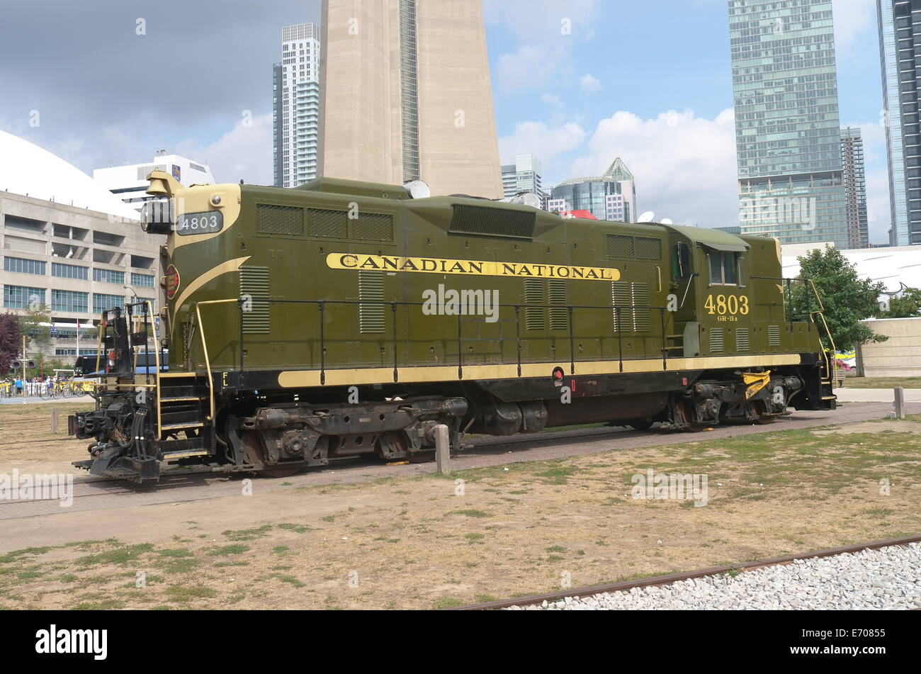 Canadian National Lokomotive auf dem Display außerhalb Toronto Railroad Museum Stockfoto