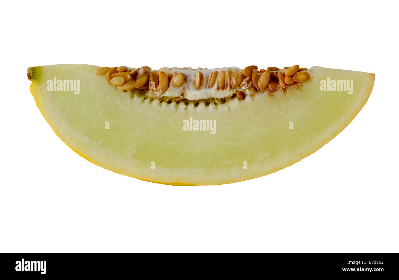 Honigmelone-Segment auf weißem Hintergrund Stockfoto