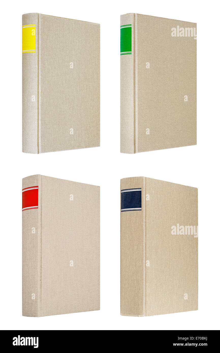 Vier graue Bücher isoliert auf weißem Hintergrund Stockfoto