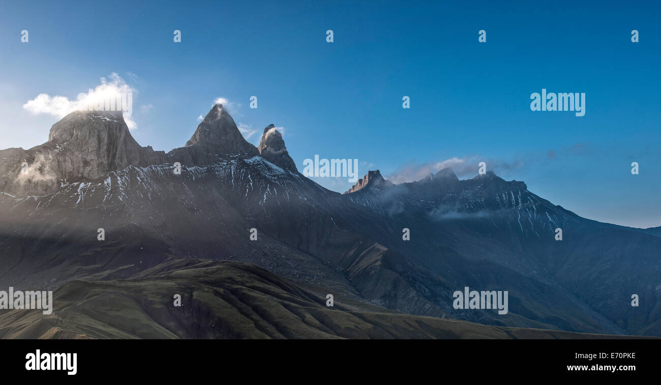 Aiguilles d'Arves Berg, Pelvoux, Dauphiné-Alpen, Savoie, Frankreich Stockfoto