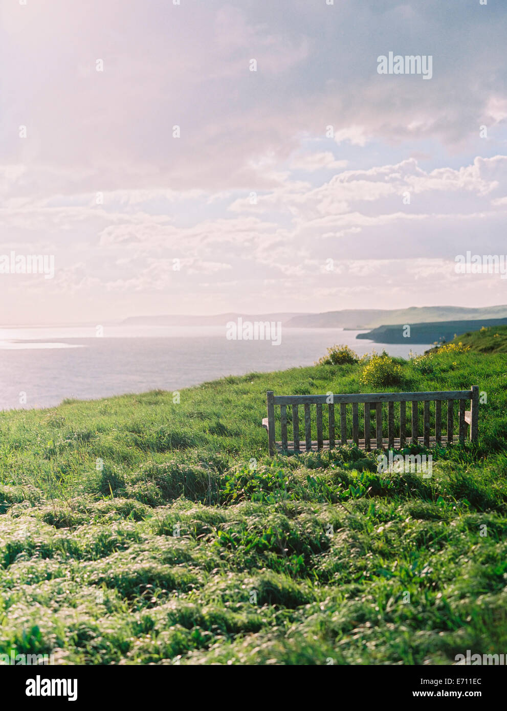 Ein Blick entlang der Rasen Prachtnelke der Küste von Südengland. Blick aus Meer. Stockfoto