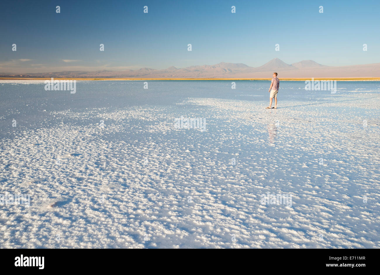 Man genießt Aussicht Laguna Salada, El Norte Grande, Salar de Atacama, Chile Stockfoto