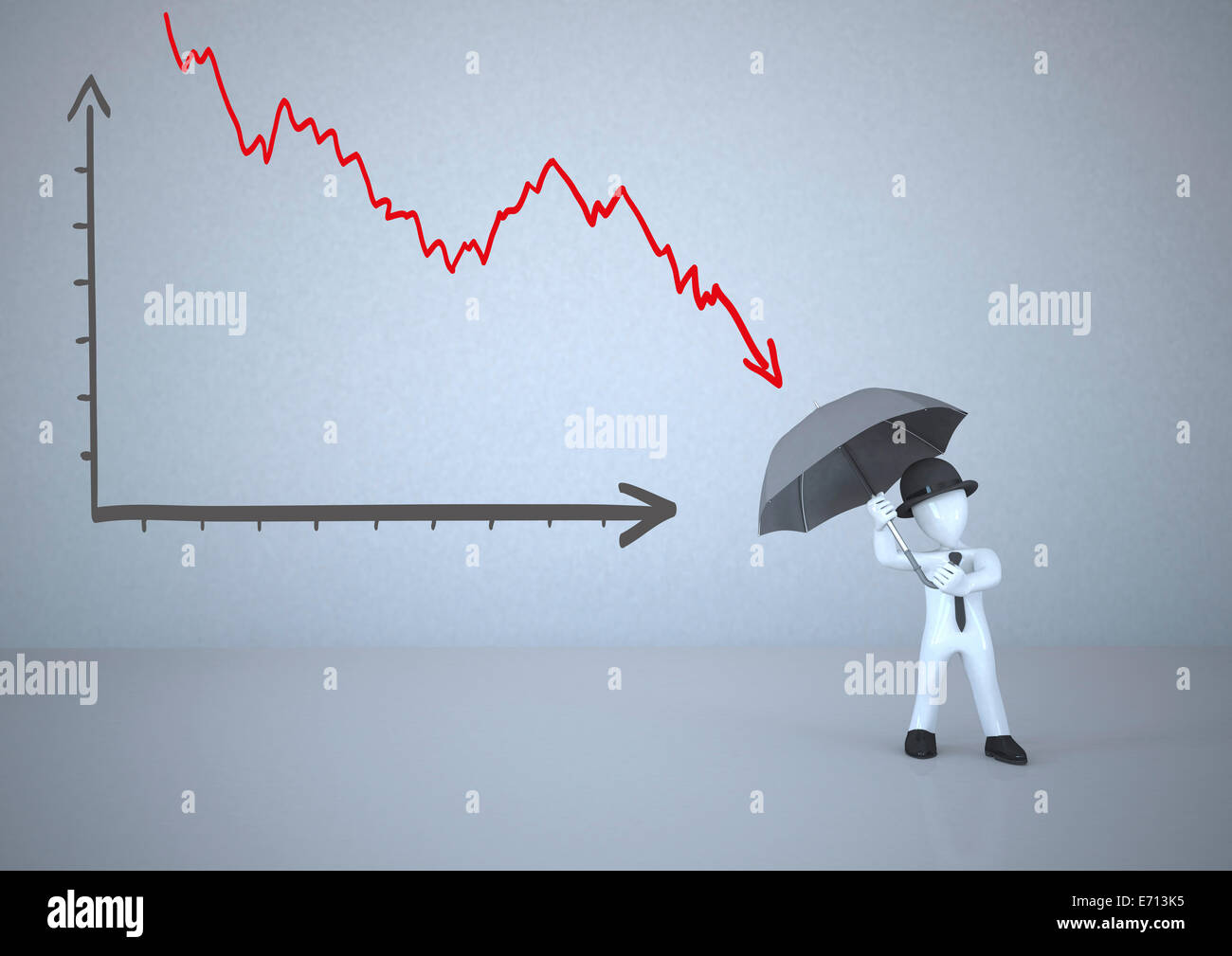 Weiße Prüfpuppe hält Regenschirm mit Diagramm Stockfoto