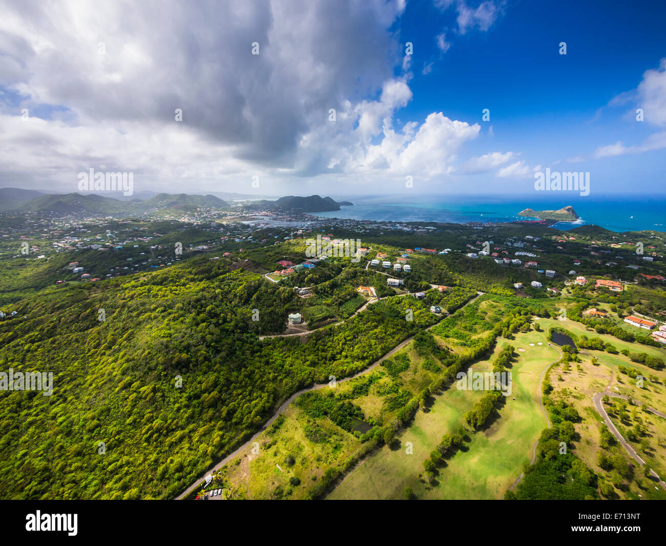 Karibik, St. Lucia, Cap Estate, Cotan Bay Village, Luftaufnahme von Plantation Bay Region Stockfoto