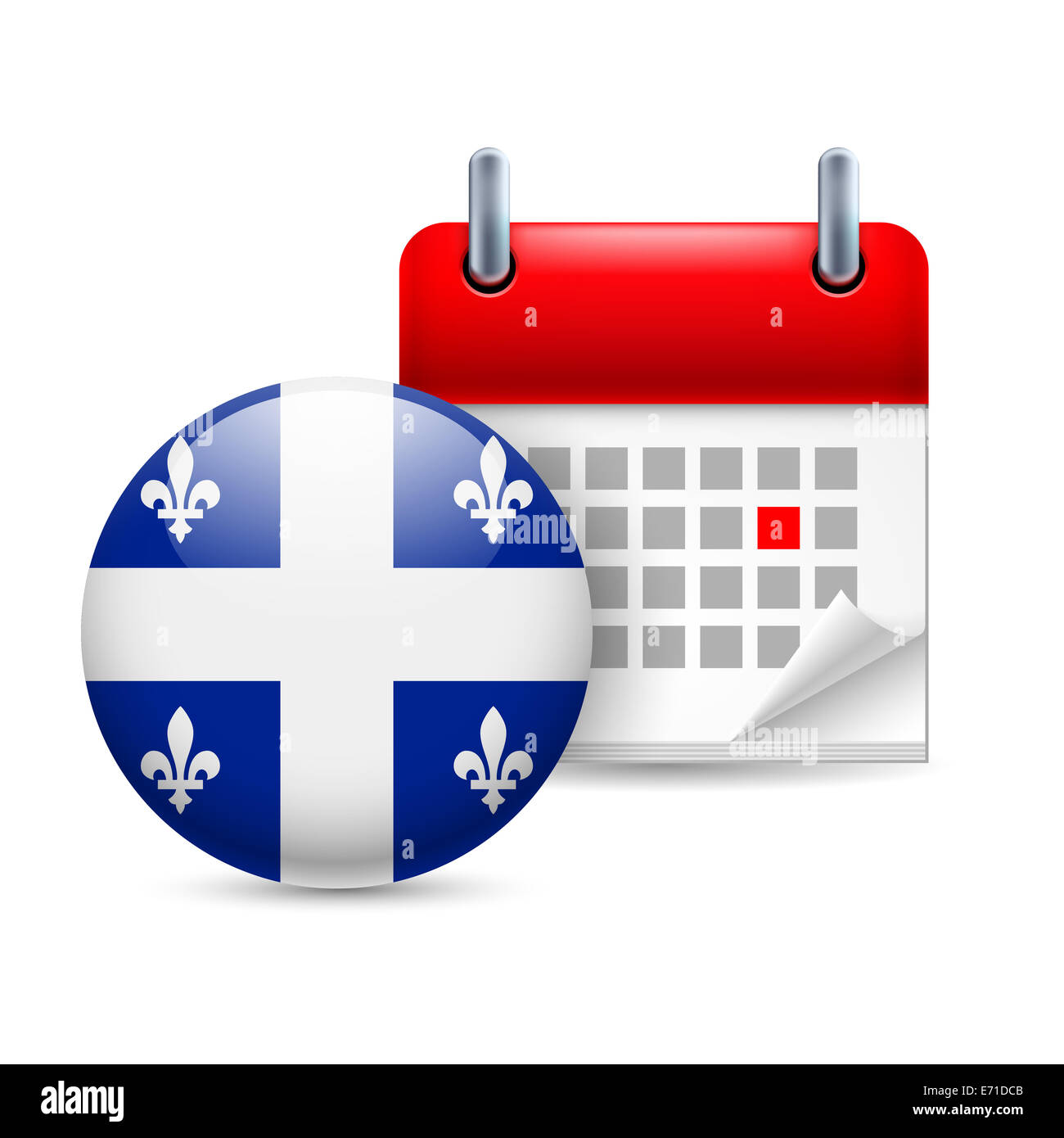 Kalender und Runde Flaggensymbol. Nationalfeiertag in Quebec Stockfoto