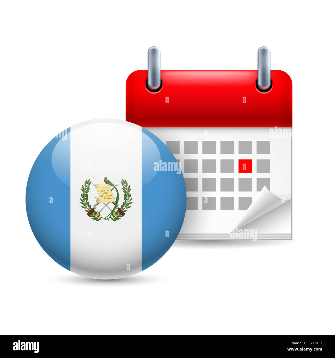 Kalender und Runde guatemaltekischen Flaggensymbol. Nationalfeiertag in Guatemala Stockfoto