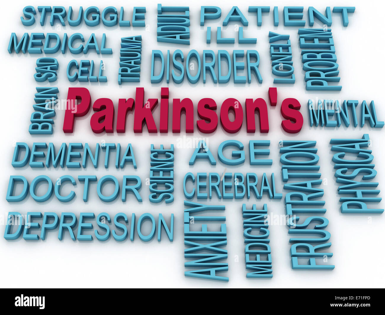 der Parkinson-Krankheit 3D-Symbol isoliert auf weiss. Psychische Gesundheit Symbol Konzept Stockfoto