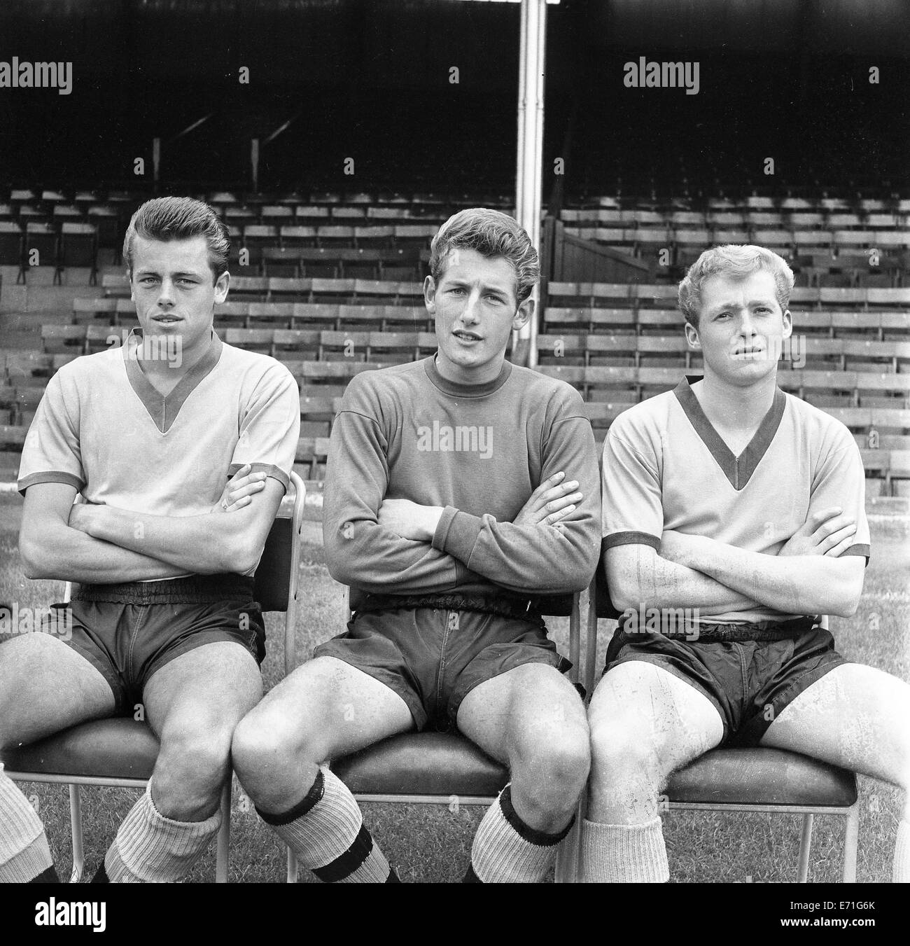 John Galeere, Jim Barron und Terry Wharton Wolverhampton Wanderers Fußballer 3. August 1962 Stockfoto