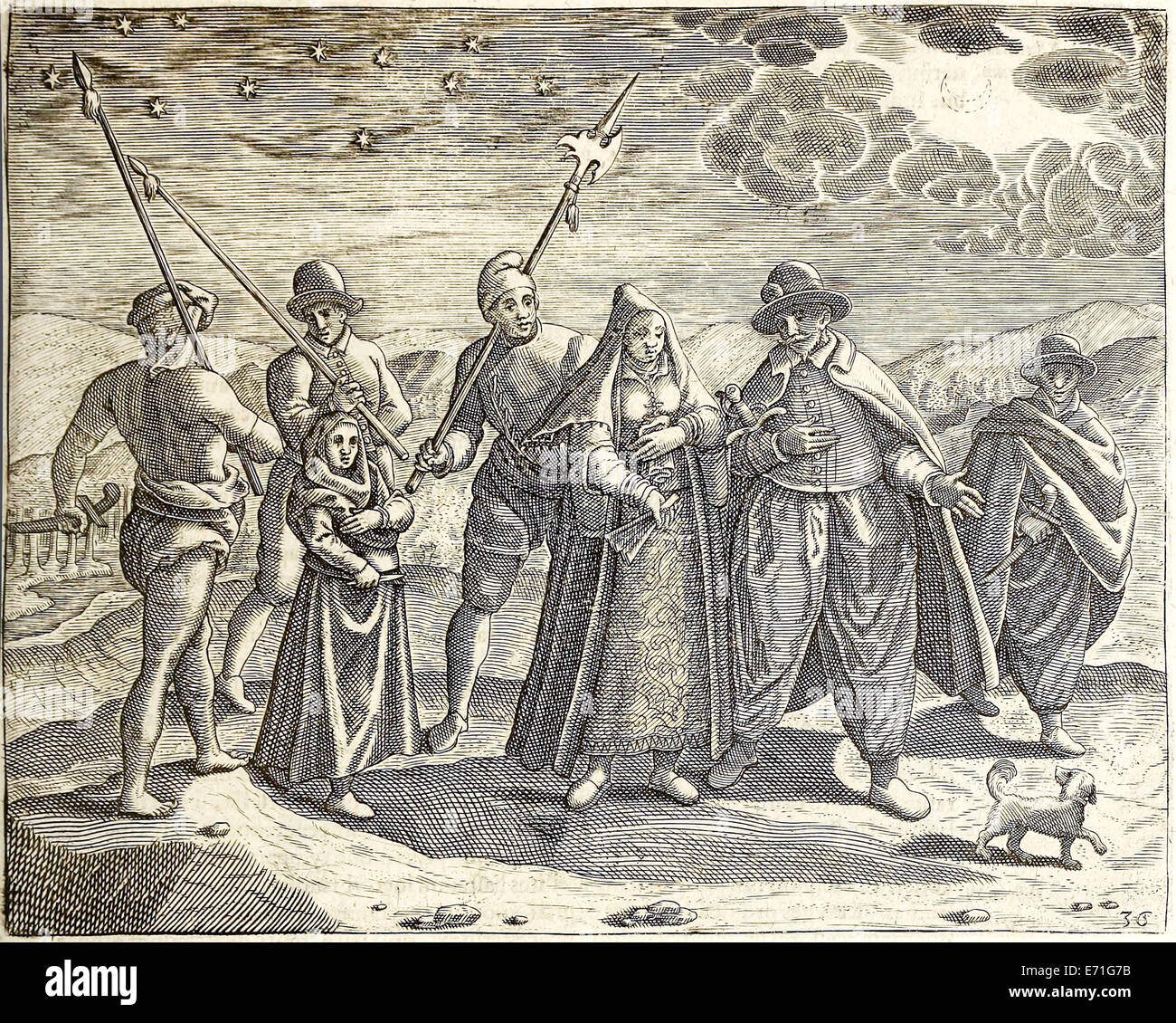 Portugiesisch, Illustration aus "Indiae Orientalis' 1599 von Theodor de Bry. Siehe Beschreibung für weitere Informationen. Stockfoto