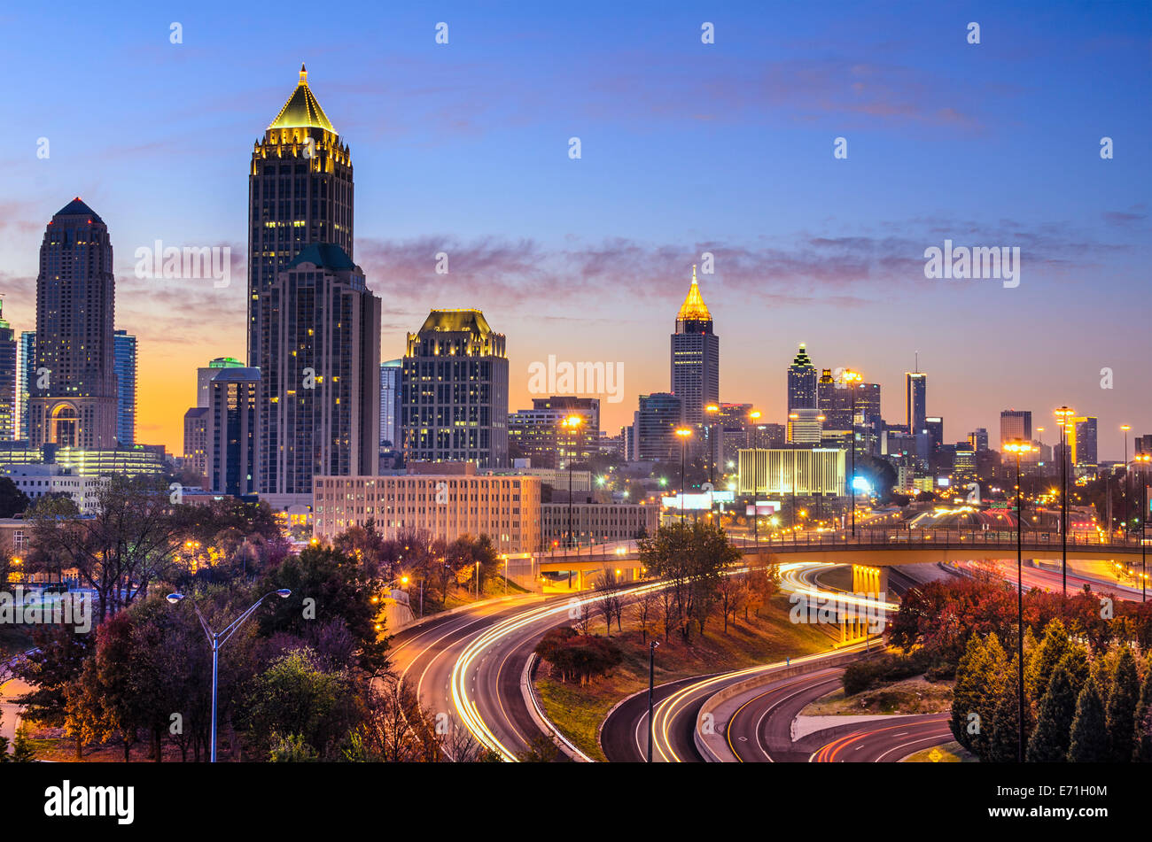 Atlanta, Georgia Skyline Innenstadt bei Sonnenaufgang. Stockfoto