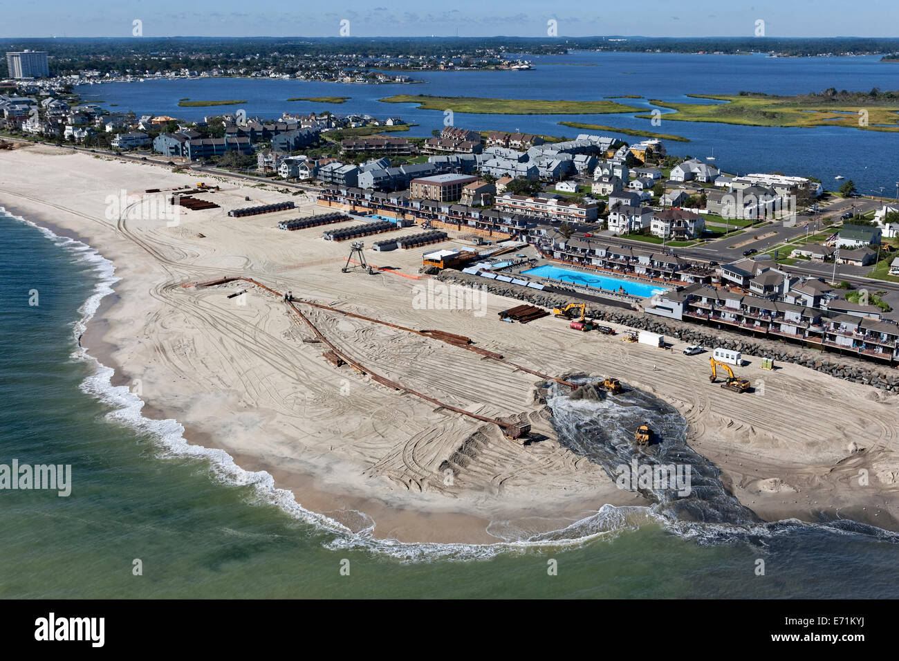 Neues Projekt der Jersey Shore Strand Landgewinnung, Monmouth, NJ (nach Hurrikan Sandy) Stockfoto