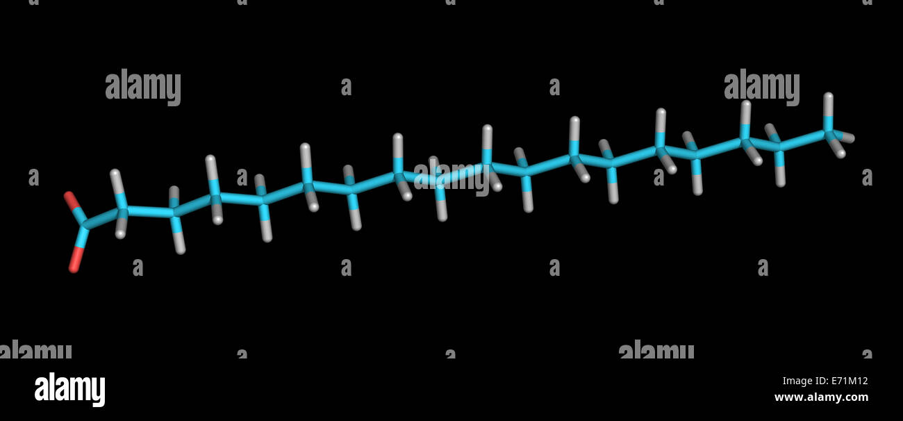 Stearinsäure ist die gesättigte Fettsäure mit einem 18 Kohlenstoffkette und hat die IUPAC Name Octadecanoic Säure. Stockfoto