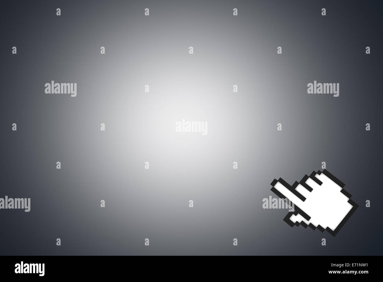 Computer Technologie Maus Cursor Handsymbol auf dunklem Hintergrund mit Textfreiraum. Stockfoto