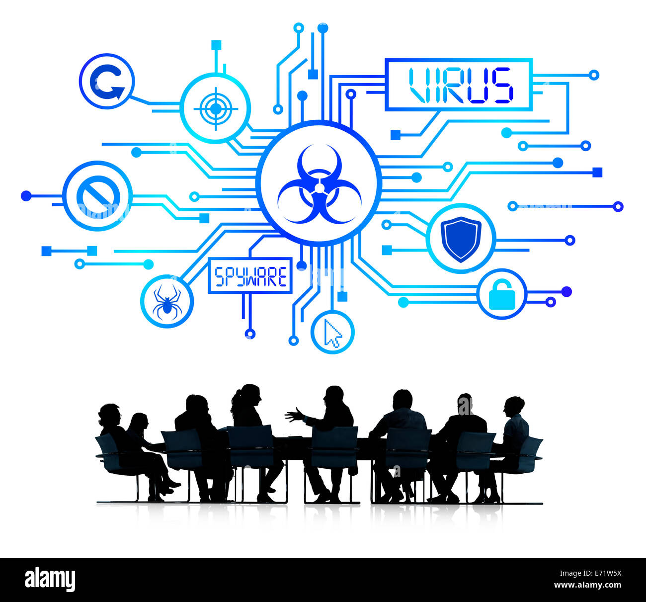 Gruppe von Corporate Menschen, die eine Besprechung über Online-Schutz vor Viren Stockfoto