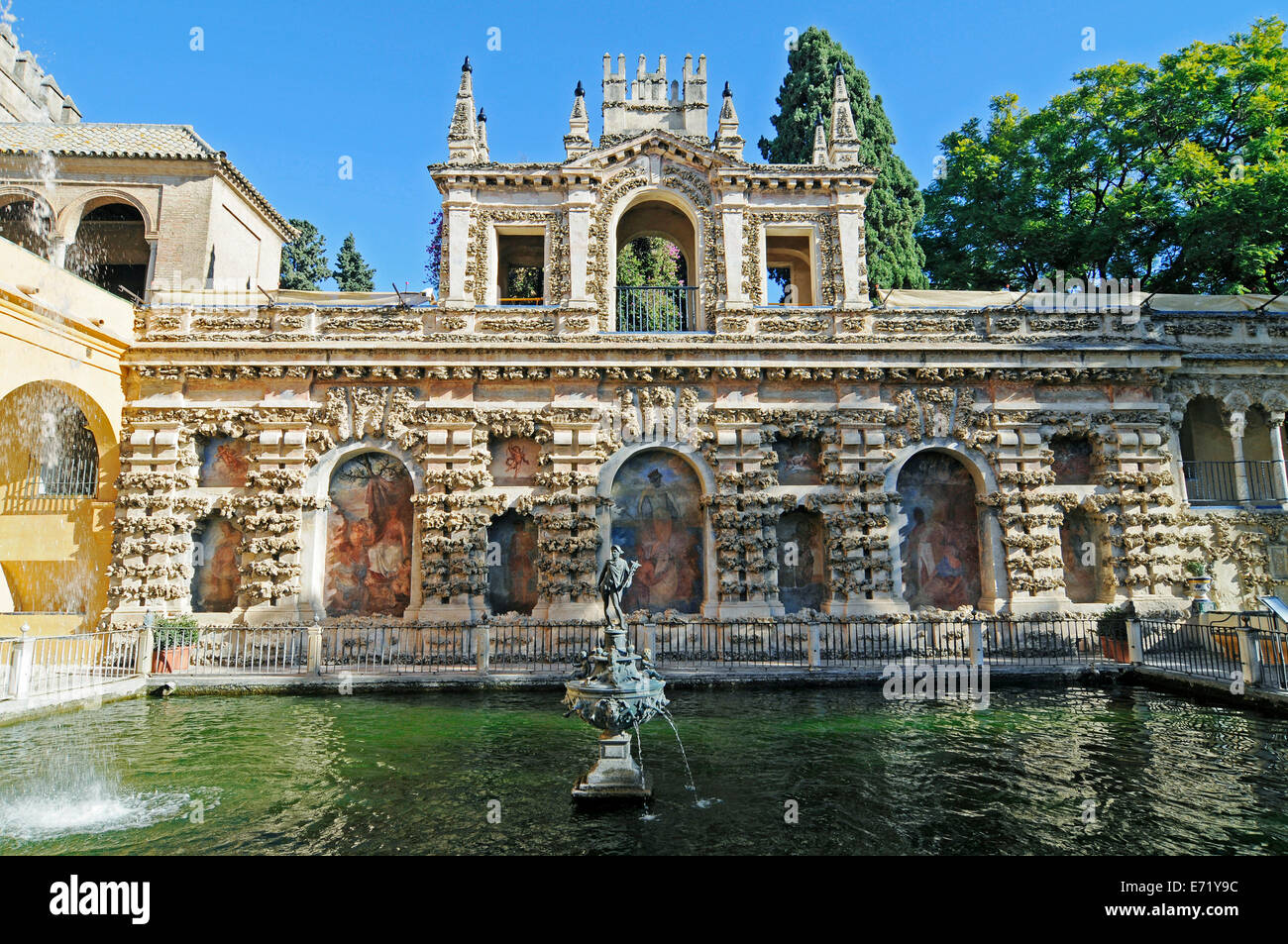 Mercurio Teich, Jardines del Alcazar, Alcazar, Königspalast, Sevilla, Andalusien, Spanien Stockfoto