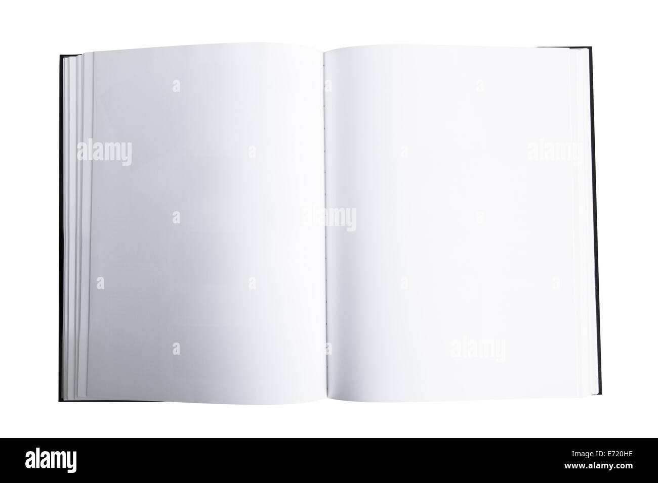 Buch oder einer Zeitschrift zu öffnen, Draufsicht, isoliert auf weißem Hintergrund. Stockfoto