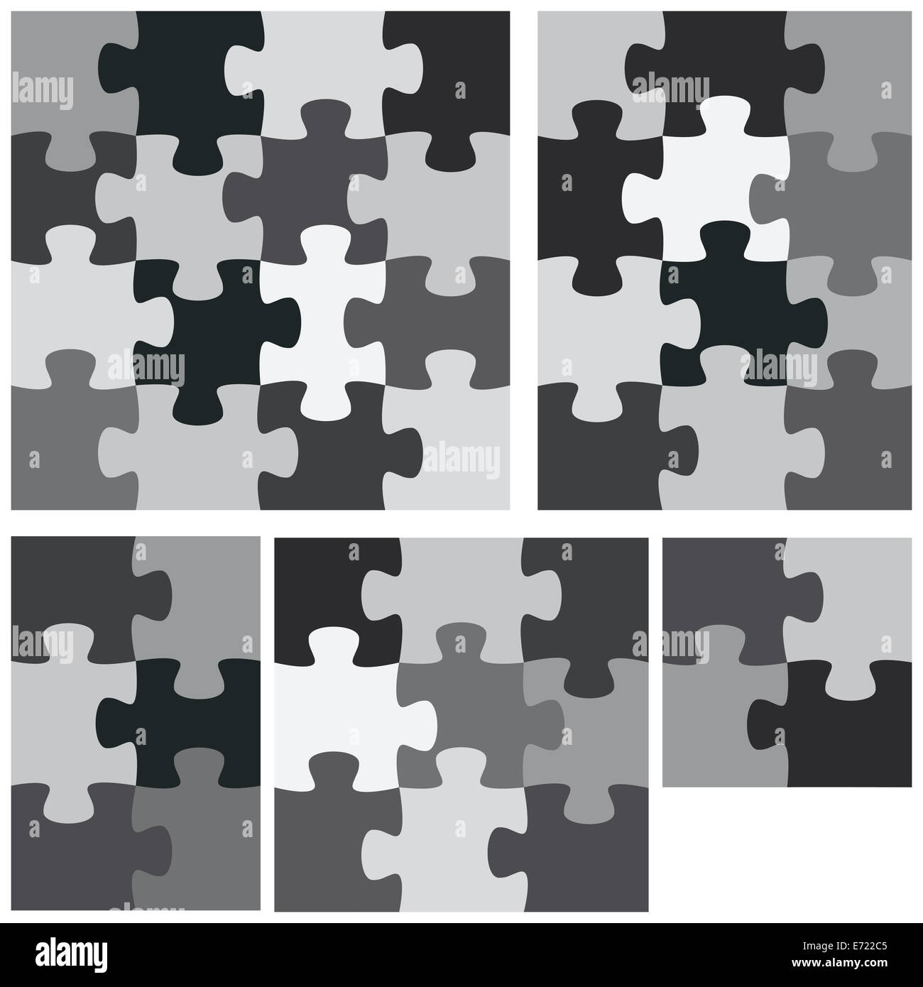 Eine monochromatische Gruppe von flachen Puzzles. Stockfoto