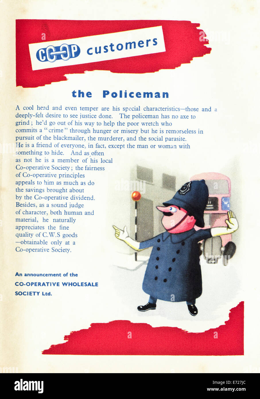 1940er Jahren datiert Anzeige für Co-OPERATIVE WHOLESALE SOCIETY im englischen Magazin November 1949 Stockfoto