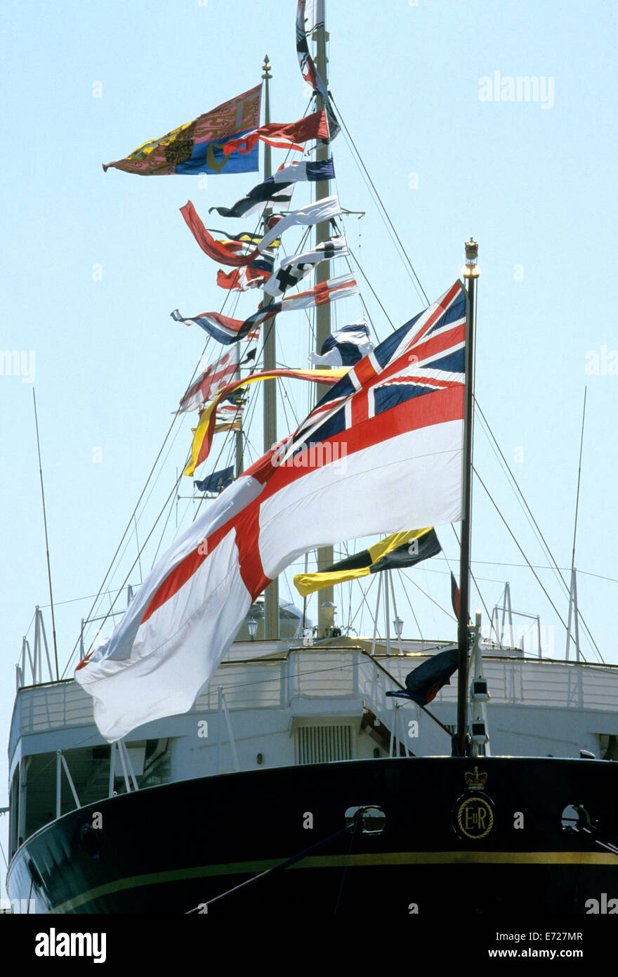 Flaggen der HMY Britannia, Aberdeen, Schottland. Stockfoto