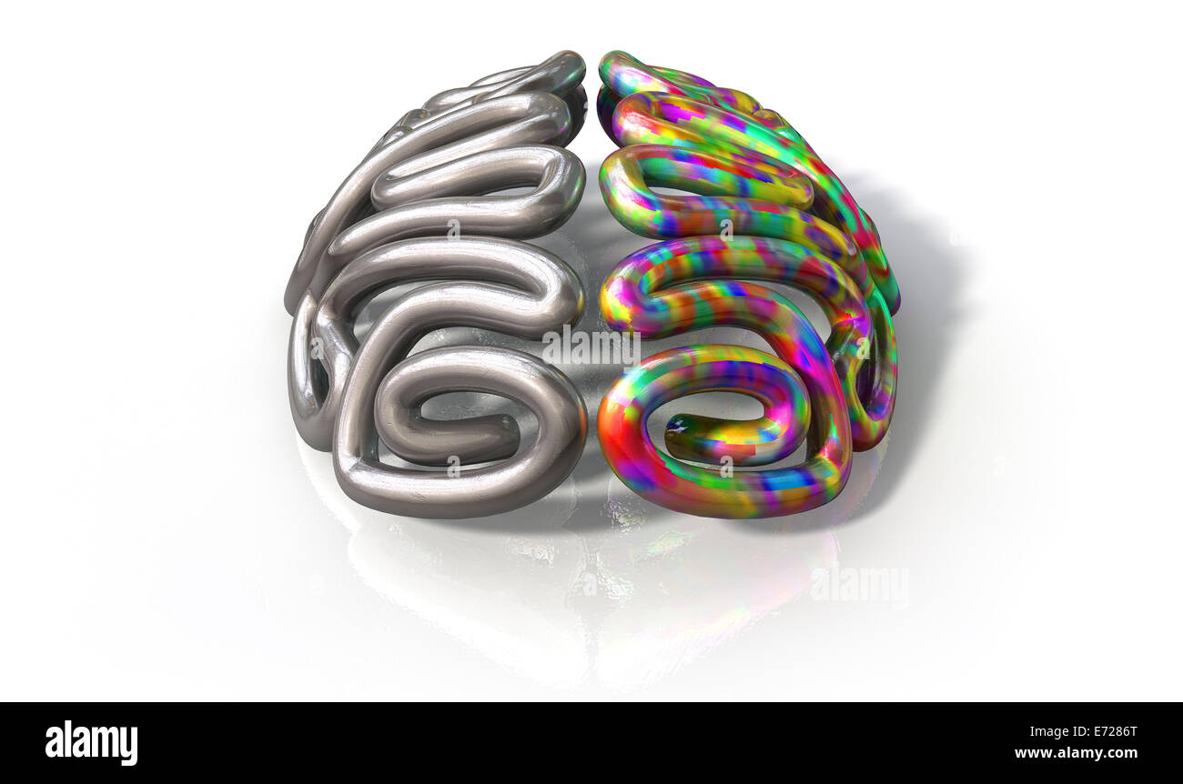 Eine stilisierte Metallguss darstellt eine Gehirn mit der linken Seite mit einem konservativen und logischen Verstand und rechts dep Stockfoto