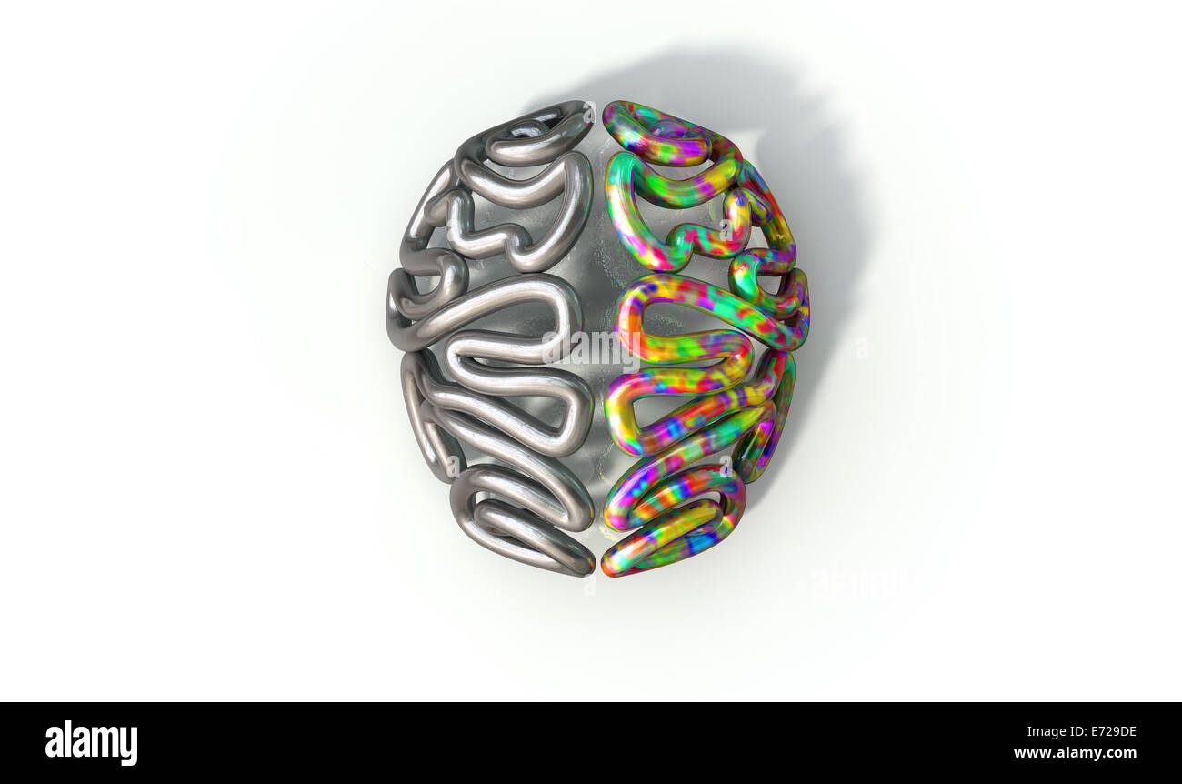 Eine stilisierte Metallguss darstellt eine Gehirn mit der linken Seite mit einem konservativen und logischen Verstand und rechts dep Stockfoto