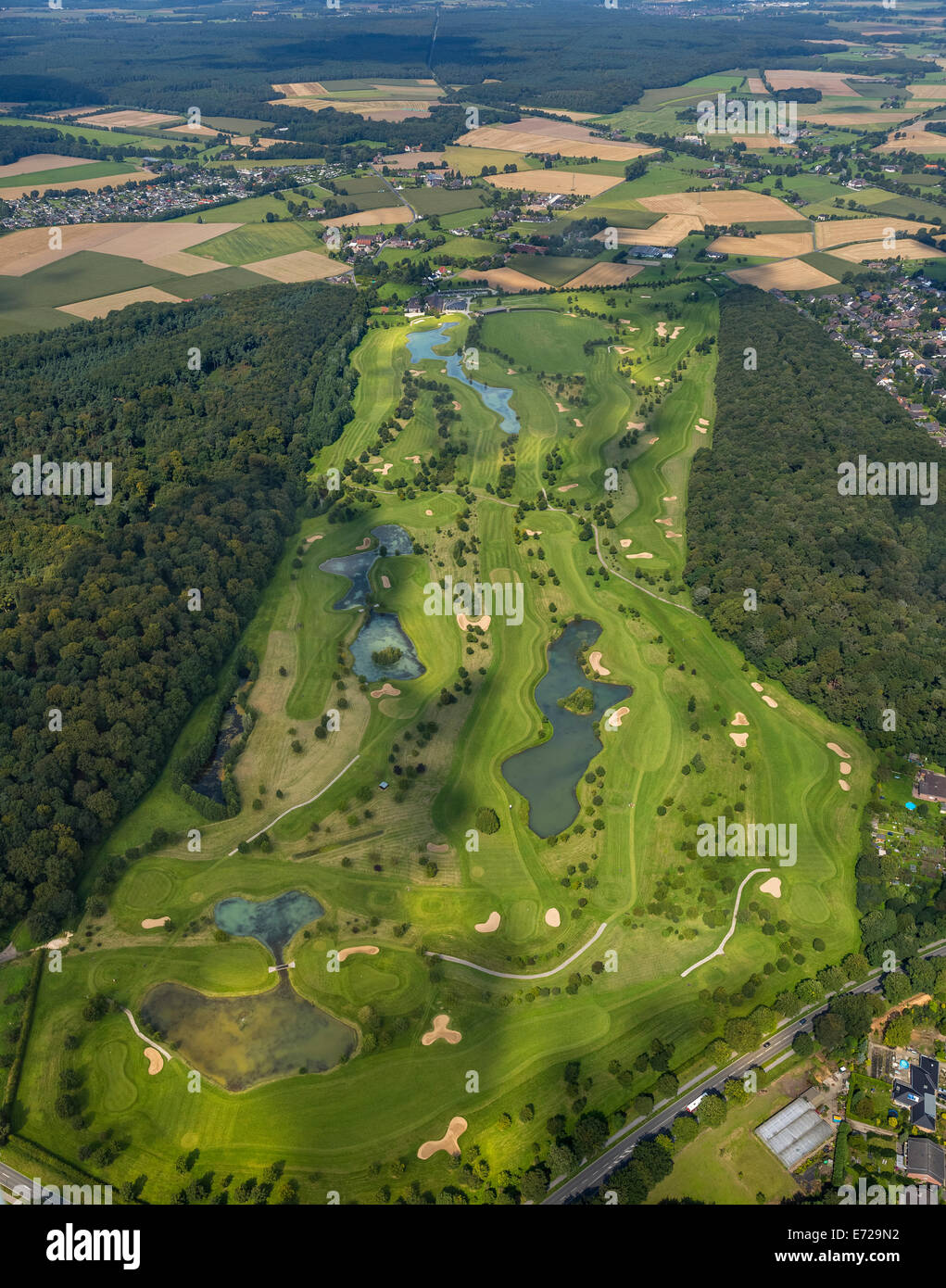 Luftbild, Golfplatz oder Golfclub am Kamp Abbey, Kamp-Lintfort, Nordrhein-Westfalen, Deutschland Stockfoto