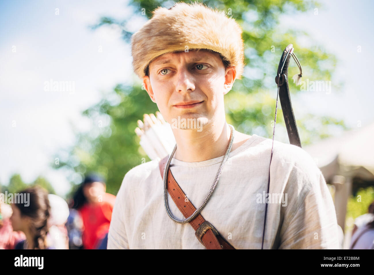 MINSK - 19 JUL: Krieger Teilnehmer des VI Festival der mittelalterlichen Kultur 'Our Grunwald' 604 Jahrestag der Schlacht von Stockfoto