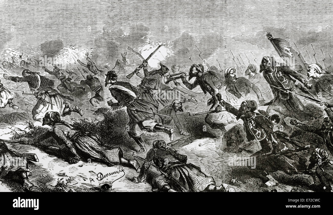 Türkische Truppen. Schlacht von Turbigo (Italien) (3. Juni 1859). Schlacht des zweiten italienischen Unabhängigkeitskrieg. Gravur. Stockfoto