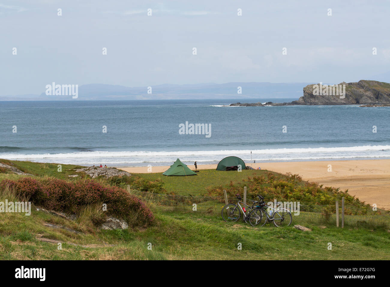 Urlaub im Kiloran Bay auf der Insel Colonsay in den Inneren Hebriden, Schottland. Stockfoto