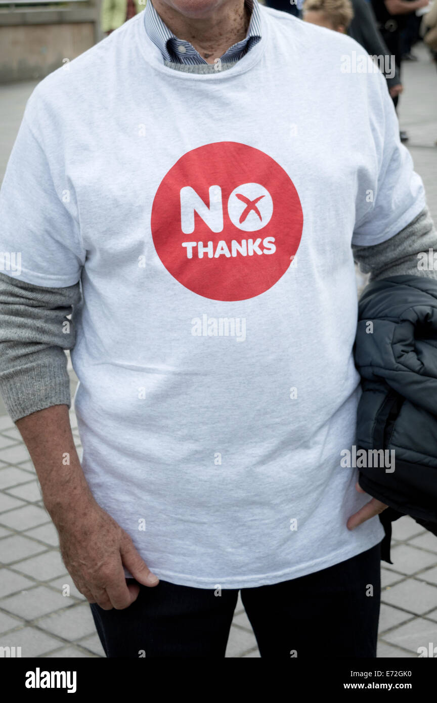 Schottisches Referendum keine Kämpferin tragen ein Nein danke-T-Shirt Stockfoto