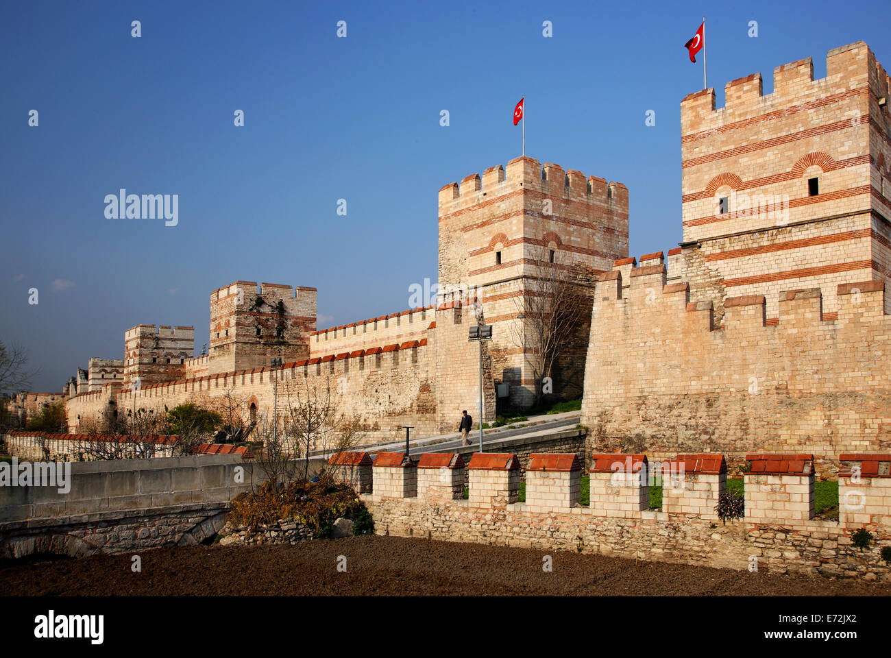 Teil der byzantinischen (byzantinischen) Wände von Istanbul, Türkei. Stockfoto
