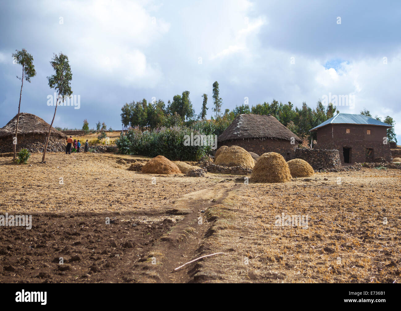 Traditionelle Häuser im äthiopischen Hochland, Lalibela, Äthiopien Stockfoto