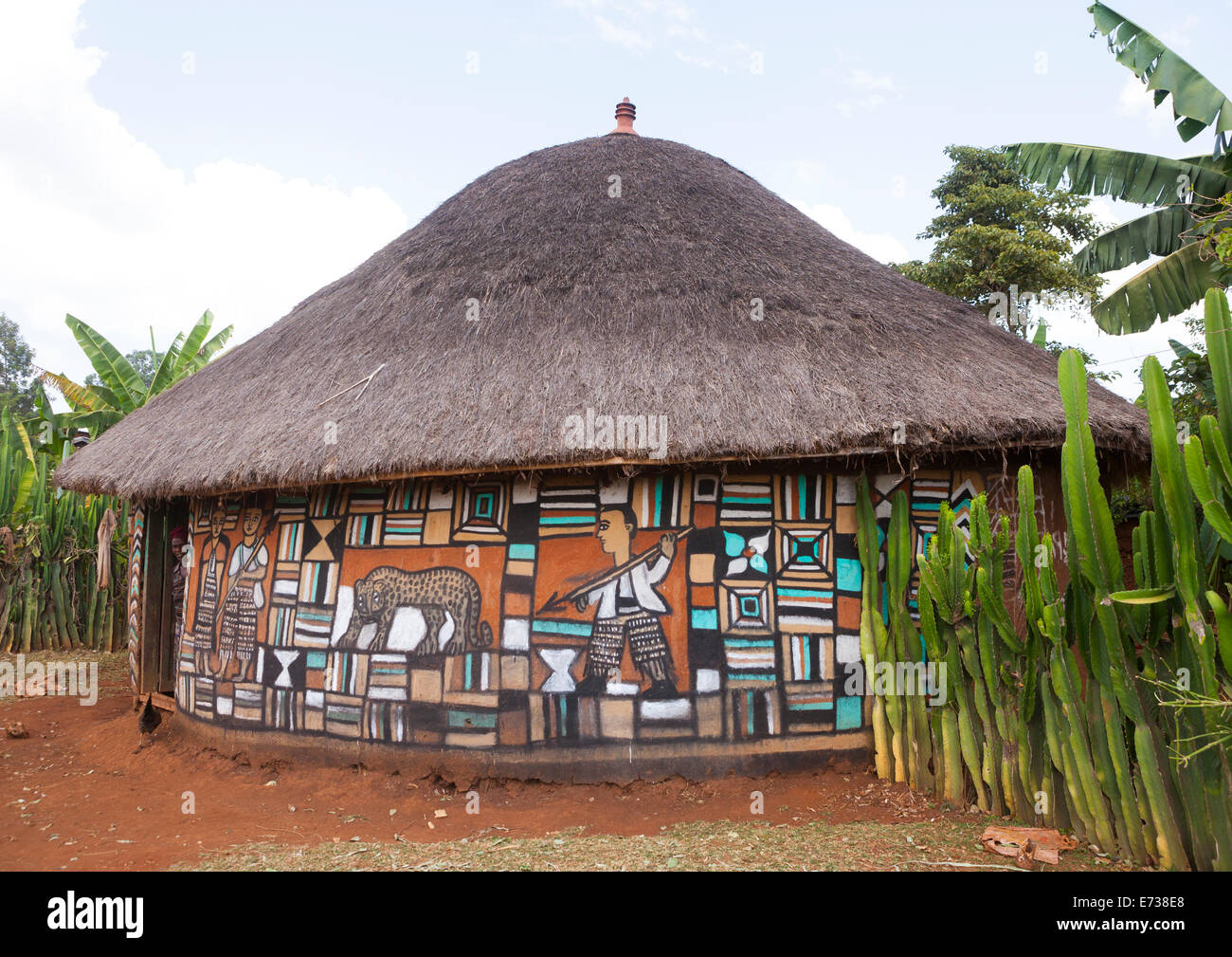 Traditionelles Haus mit Wandmalereien, Dila, Äthiopien Stockfoto